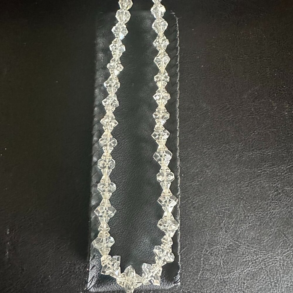 Art Deco Faceted Graduated Crystal & Sterling Silver Clasp 17" Necklace 1920's.